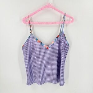 Vintage Y2K Cruz Cami Top Blue XL Gingham Floral Trim Spaghetti Strap Picnic